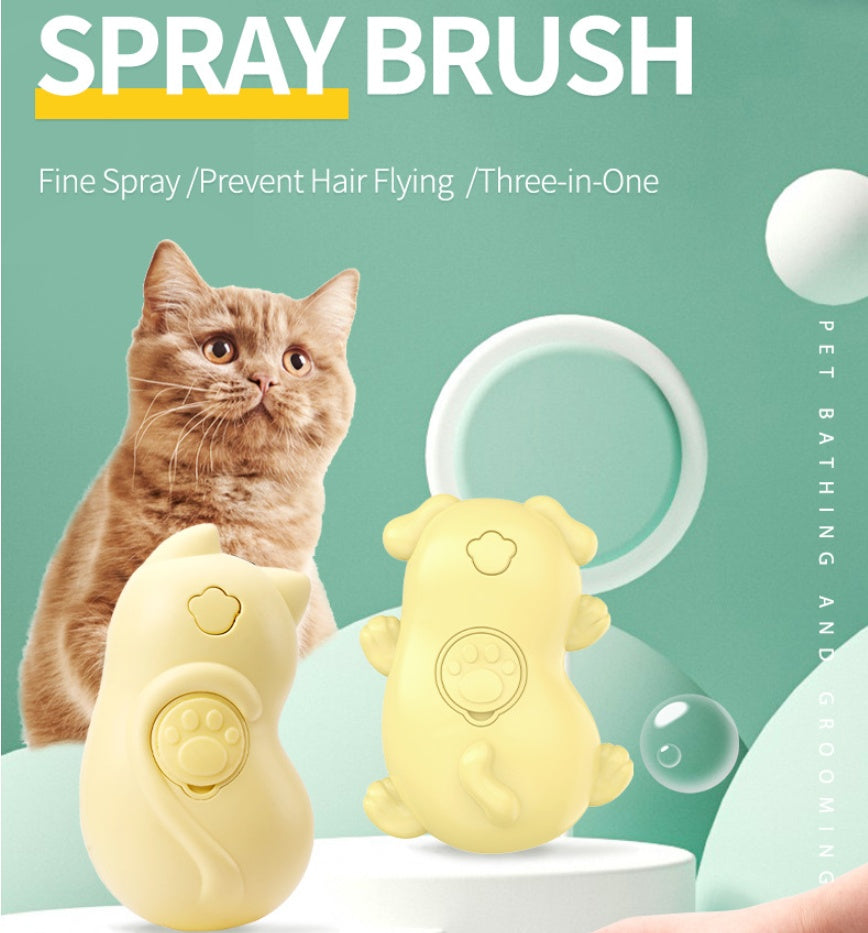 KFX-2333117 One-Click Pet Massage and Cleaning Brush for Cats and Dogs, Yellow ABS Silicone