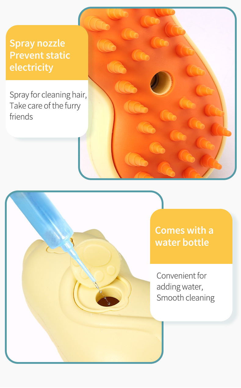 KFX-2333117 One-Click Pet Massage and Cleaning Brush for Cats and Dogs, Yellow ABS Silicone