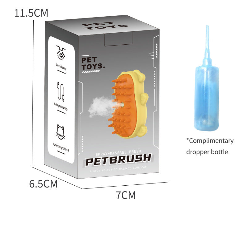KFX-2333117 One-Click Pet Massage and Cleaning Brush for Cats and Dogs, Yellow ABS Silicone