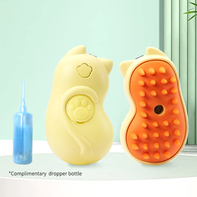 KFX-2333117 One-Click Pet Massage and Cleaning Brush for Cats and Dogs, Yellow ABS Silicone