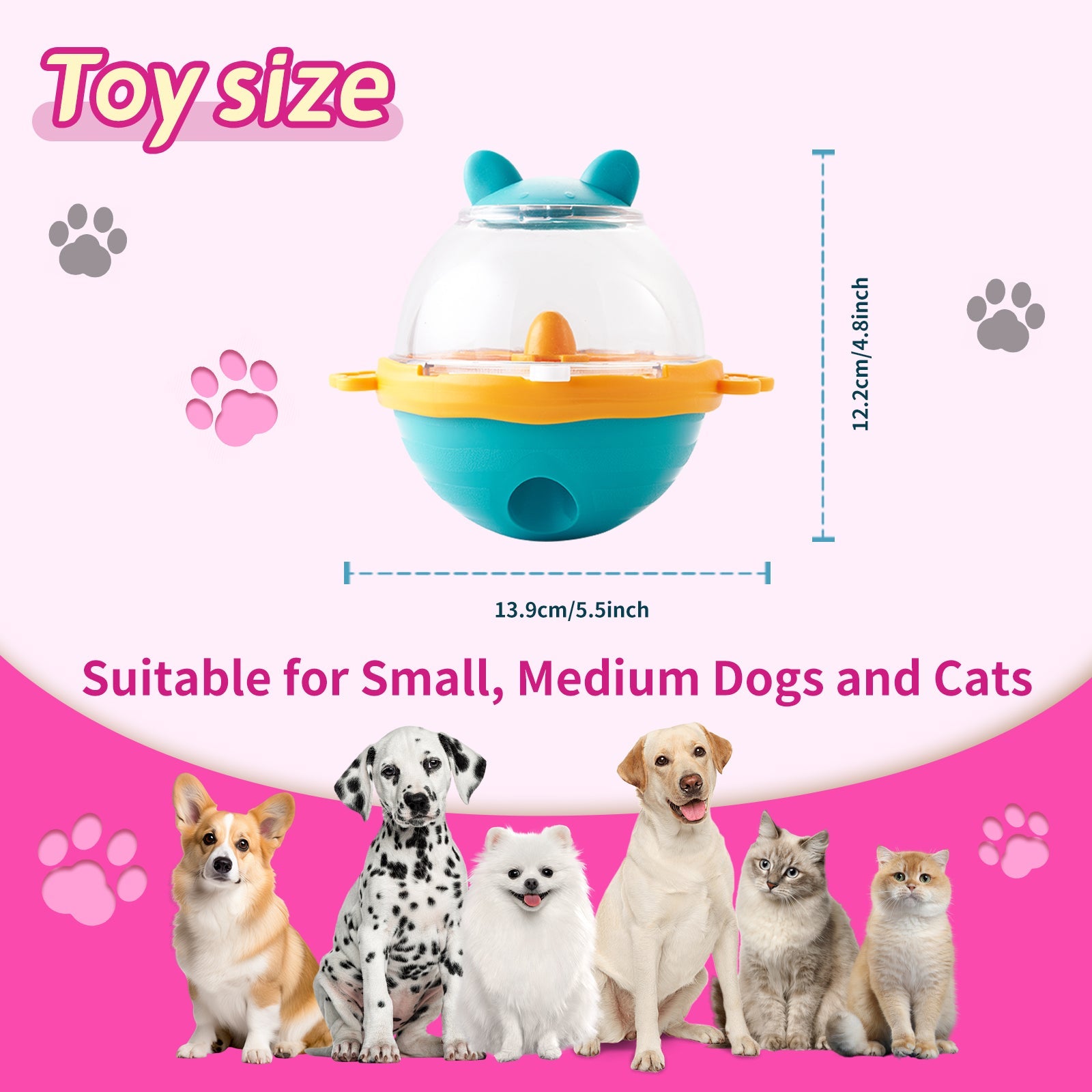 KFX-2334781 Interactive Dog & Cat Treat Dispenser Puzzle Ball for Medium to Large Breeds