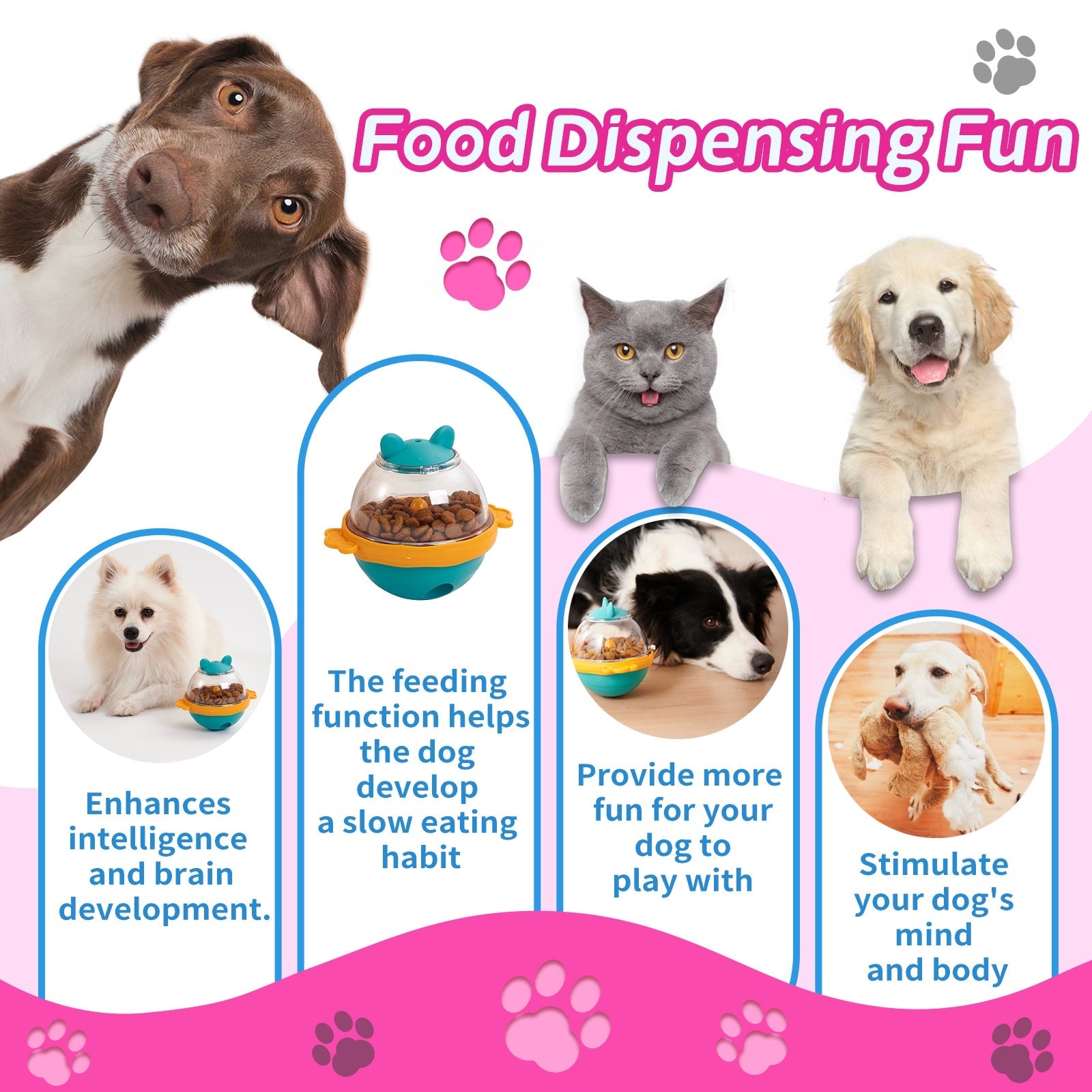 KFX-2334781 Interactive Dog & Cat Treat Dispenser Puzzle Ball for Medium to Large Breeds