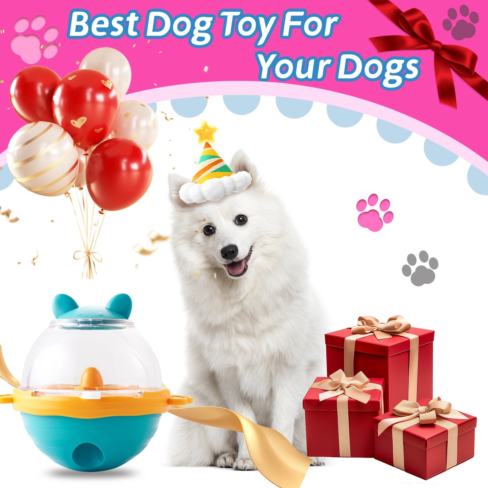 KFX-2334781 Interactive Dog & Cat Treat Dispenser Puzzle Ball for Medium to Large Breeds