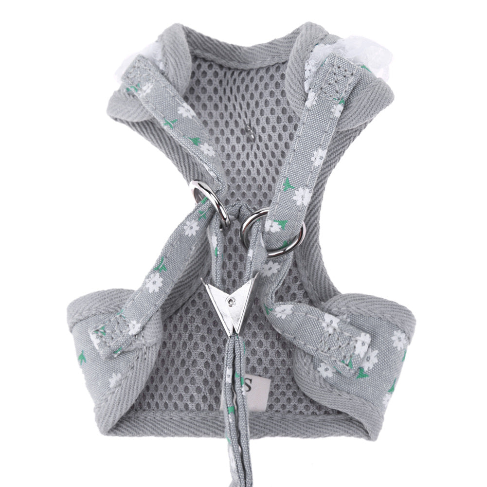 KFX-2336573 Adjustable Pet Walking Chest Harness with Breathable Mesh and Elegant Bow Tie – Multiple Sizes Available