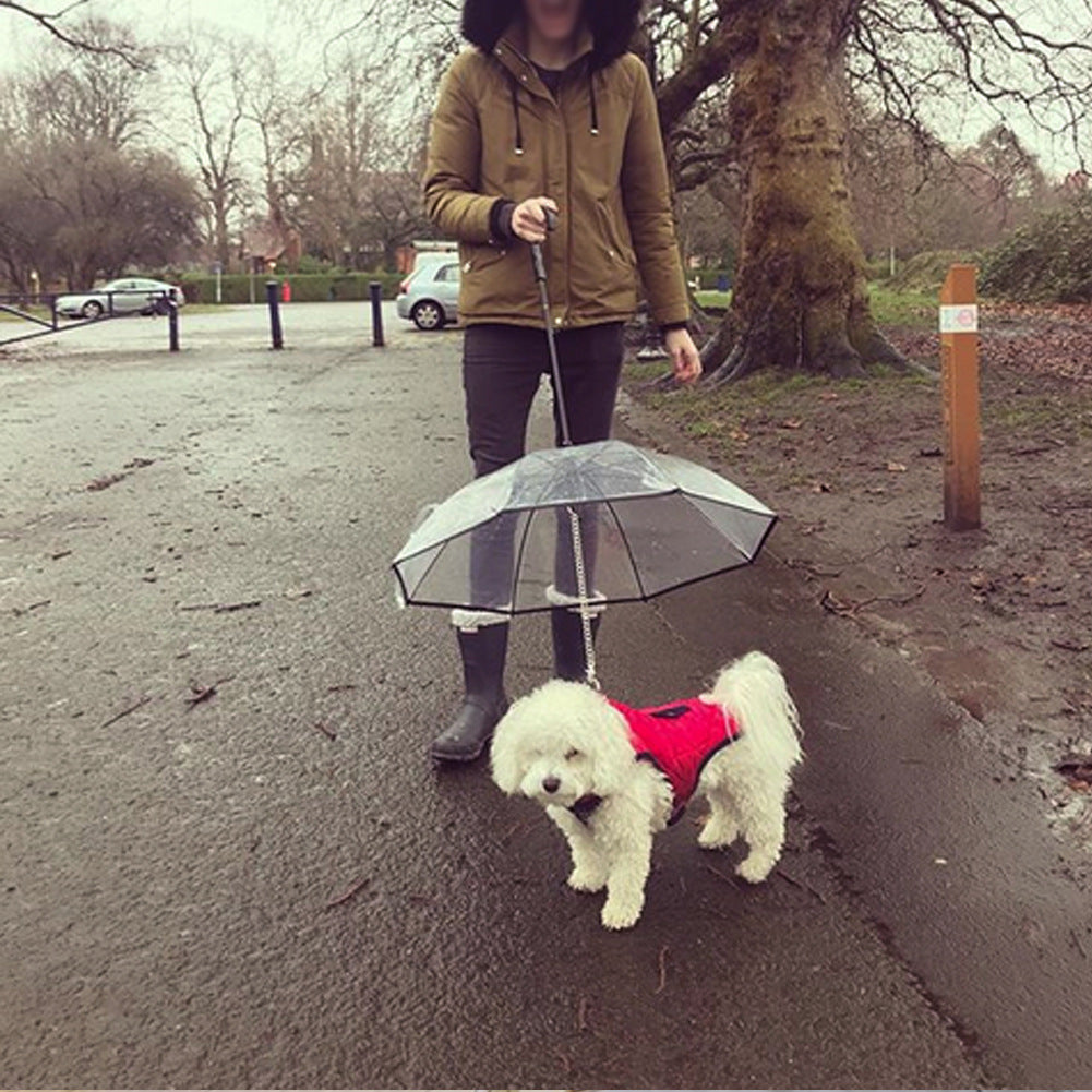KFX-2337085 Transparent Dog Umbrella with Removable Traction Chain