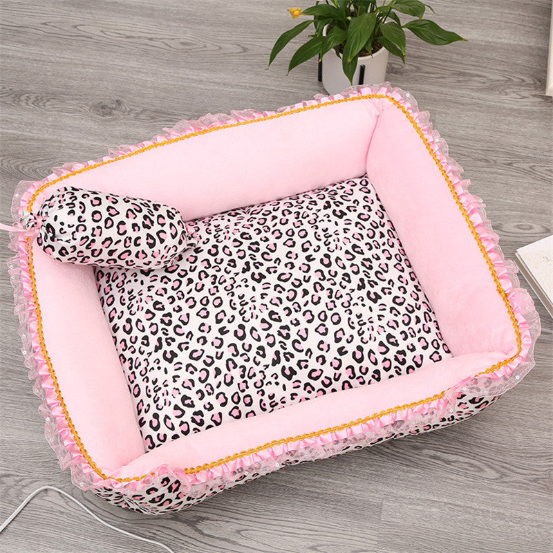 KFX-2337341 Pink Leopard Pattern Lace Dog and Cat House - Square & Round Nest Options