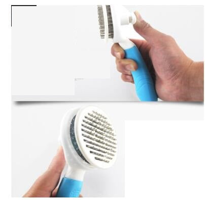 KFX-2338877 Automatic Self-Cleaning Dog and Cat Comb with Thick and Fine Needles in Pink and Blue