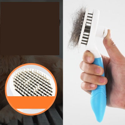 KFX-2338877 Automatic Self-Cleaning Dog and Cat Comb with Thick and Fine Needles in Pink and Blue