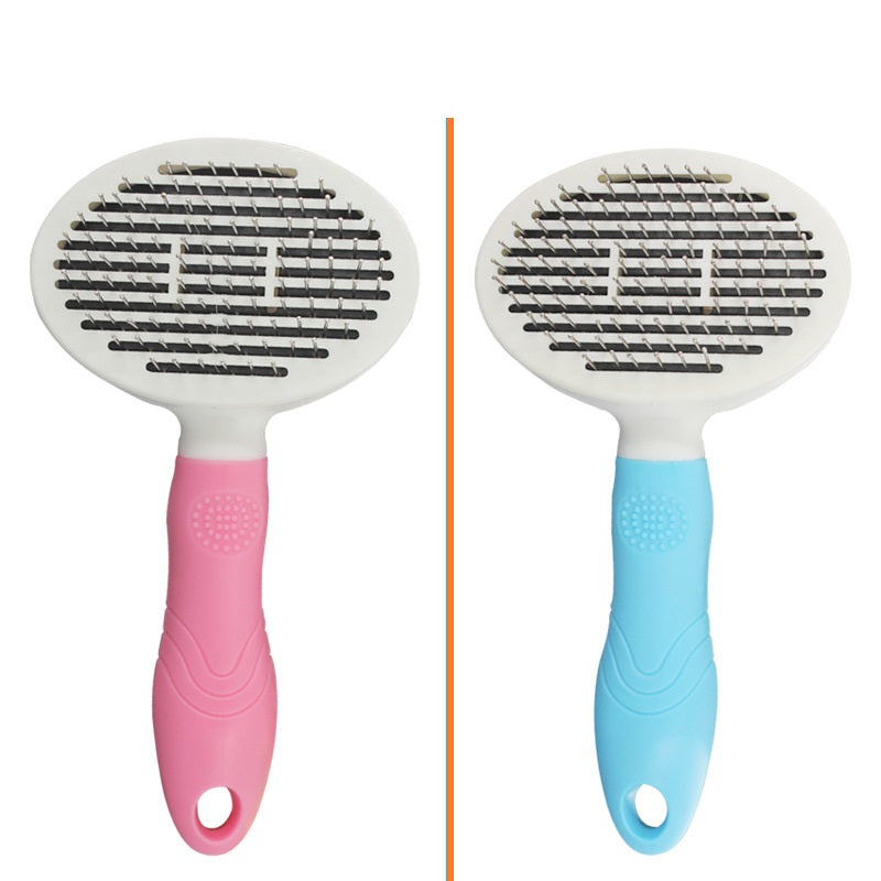 KFX-2338877 Automatic Self-Cleaning Dog and Cat Comb with Thick and Fine Needles in Pink and Blue