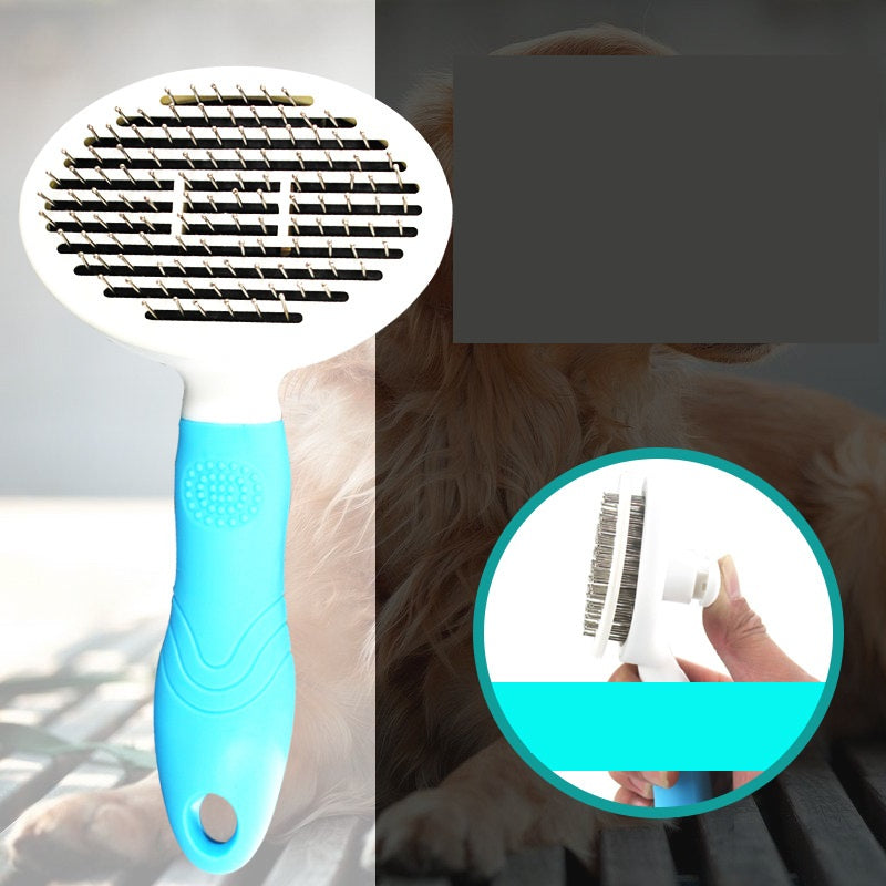 KFX-2338877 Automatic Self-Cleaning Dog and Cat Comb with Thick and Fine Needles in Pink and Blue