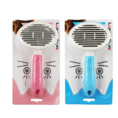 KFX-2338877 Automatic Self-Cleaning Dog and Cat Comb with Thick and Fine Needles in Pink and Blue