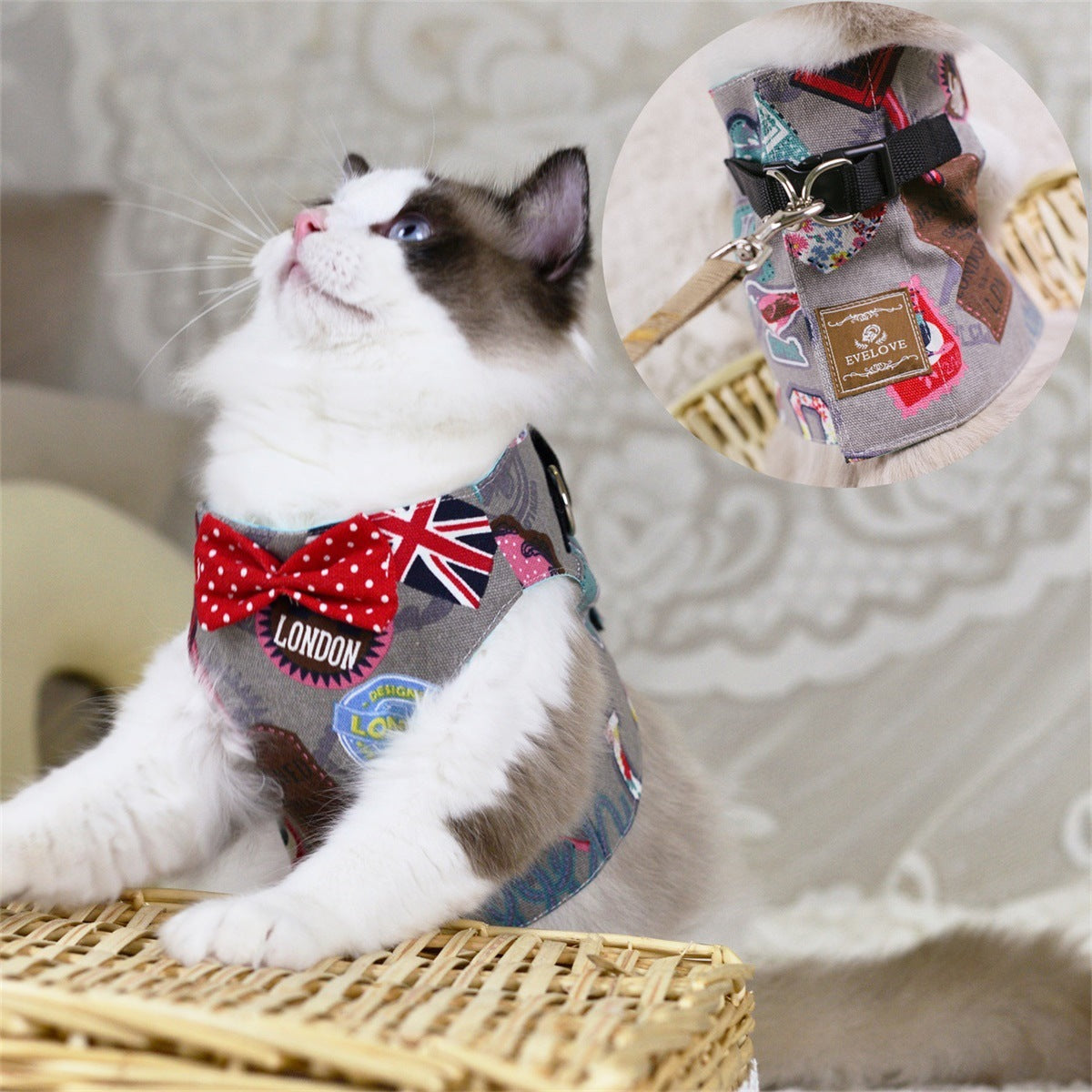 KFX-2344509 Cat Chest Harness with D-Ring and Butterfly Tie - Adjustable Sizes for Comfort