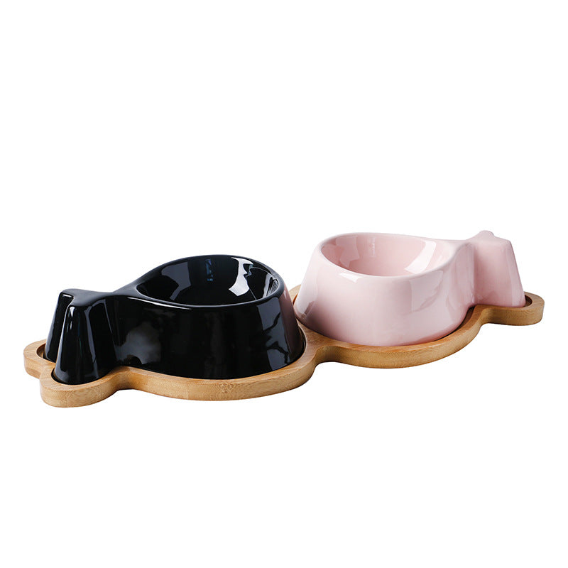 KFX-2348989 Ceramic Fish-Shaped Bowl with Sturdy Wooden Stand for Tea Drinking