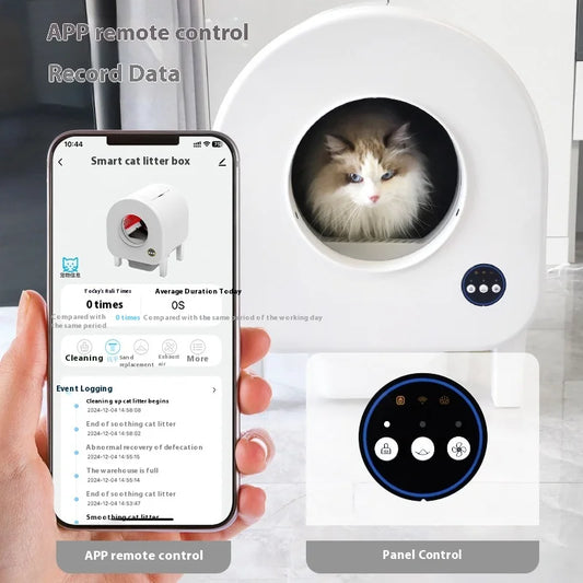 KFX-235219 Smart Self-Cleaning Cat Litter Box with App Control, 68L Large Capacity, Odor Control, Anti-Trap Function for Multiple Cats