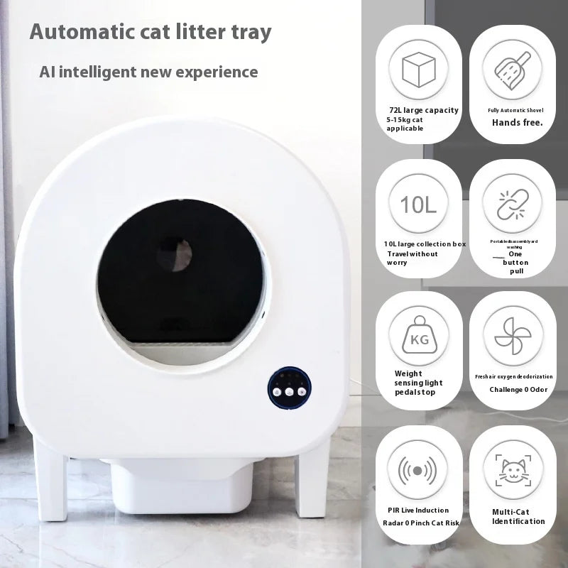 KFX-235219 Smart Self-Cleaning Cat Litter Box with App Control, 68L Large Capacity, Odor Control, Anti-Trap Function for Multiple Cats