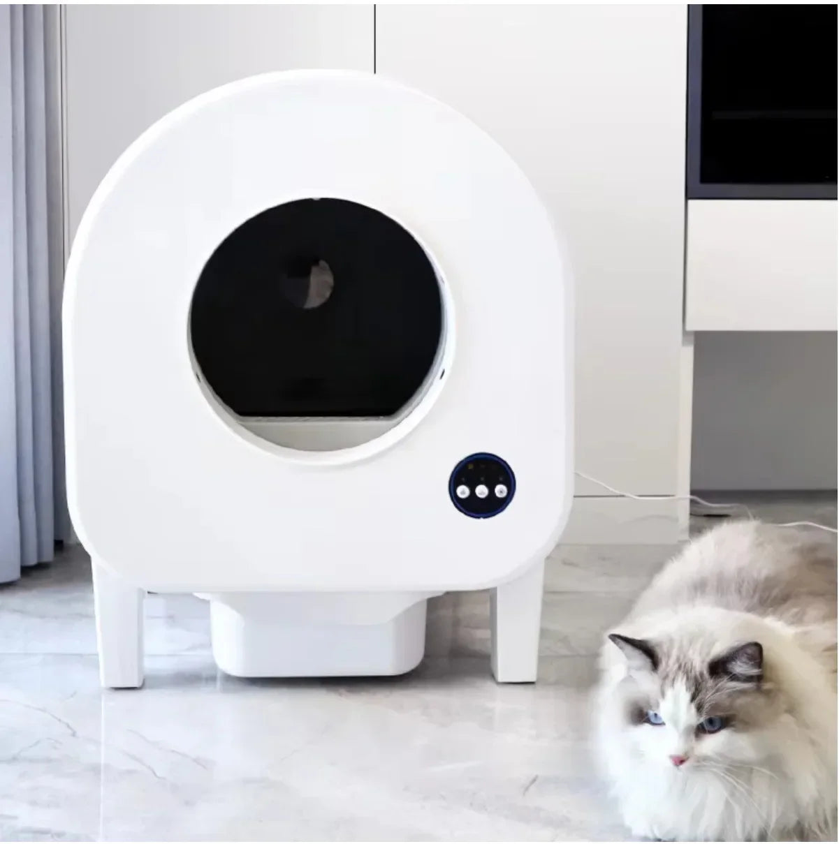 KFX-235219 Smart Self-Cleaning Cat Litter Box with App Control, 68L Large Capacity, Odor Control, Anti-Trap Function for Multiple Cats
