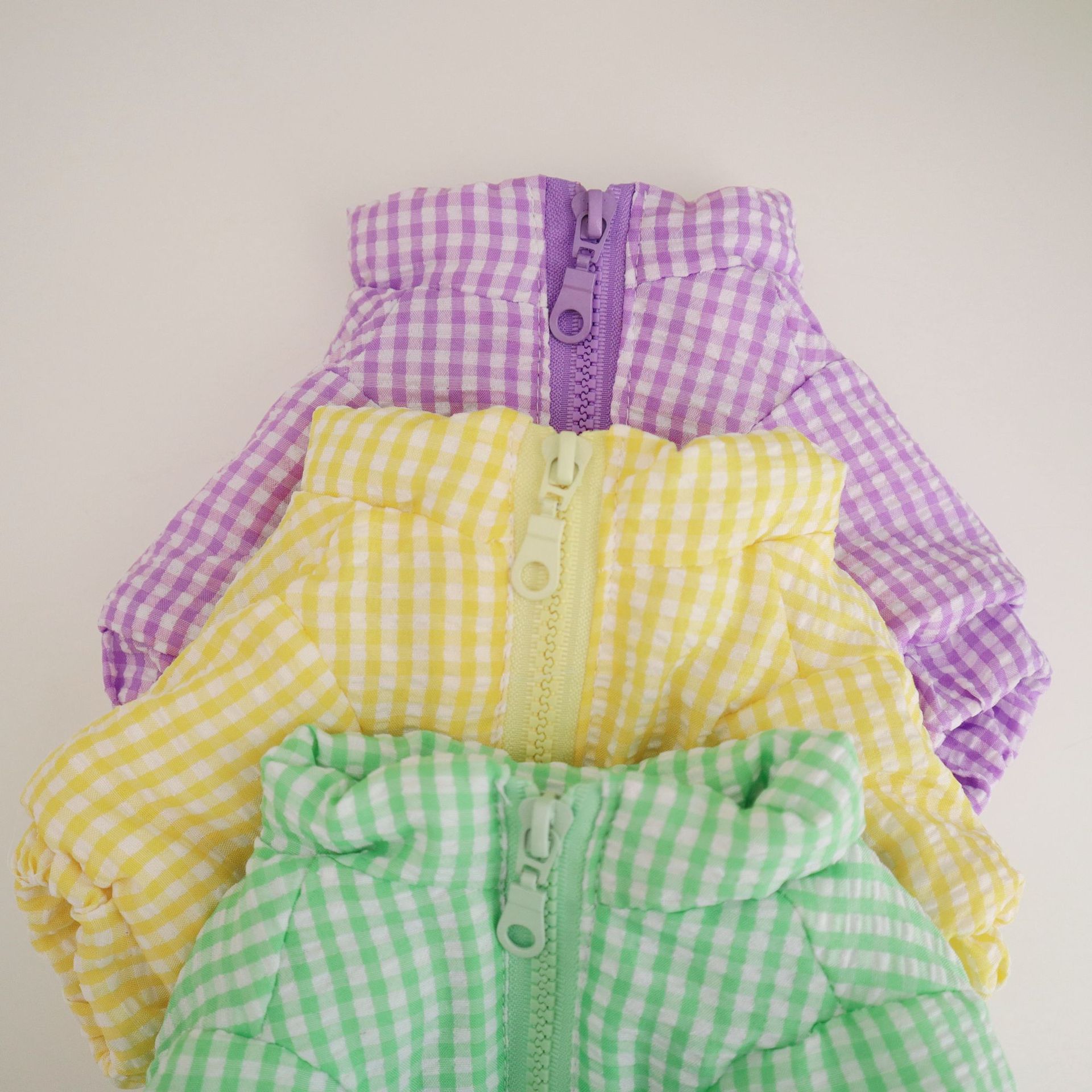 KFX-2353213 Cozy Thick Plaid Cotton Coat for Dogs in Purple, Yellow, and Green