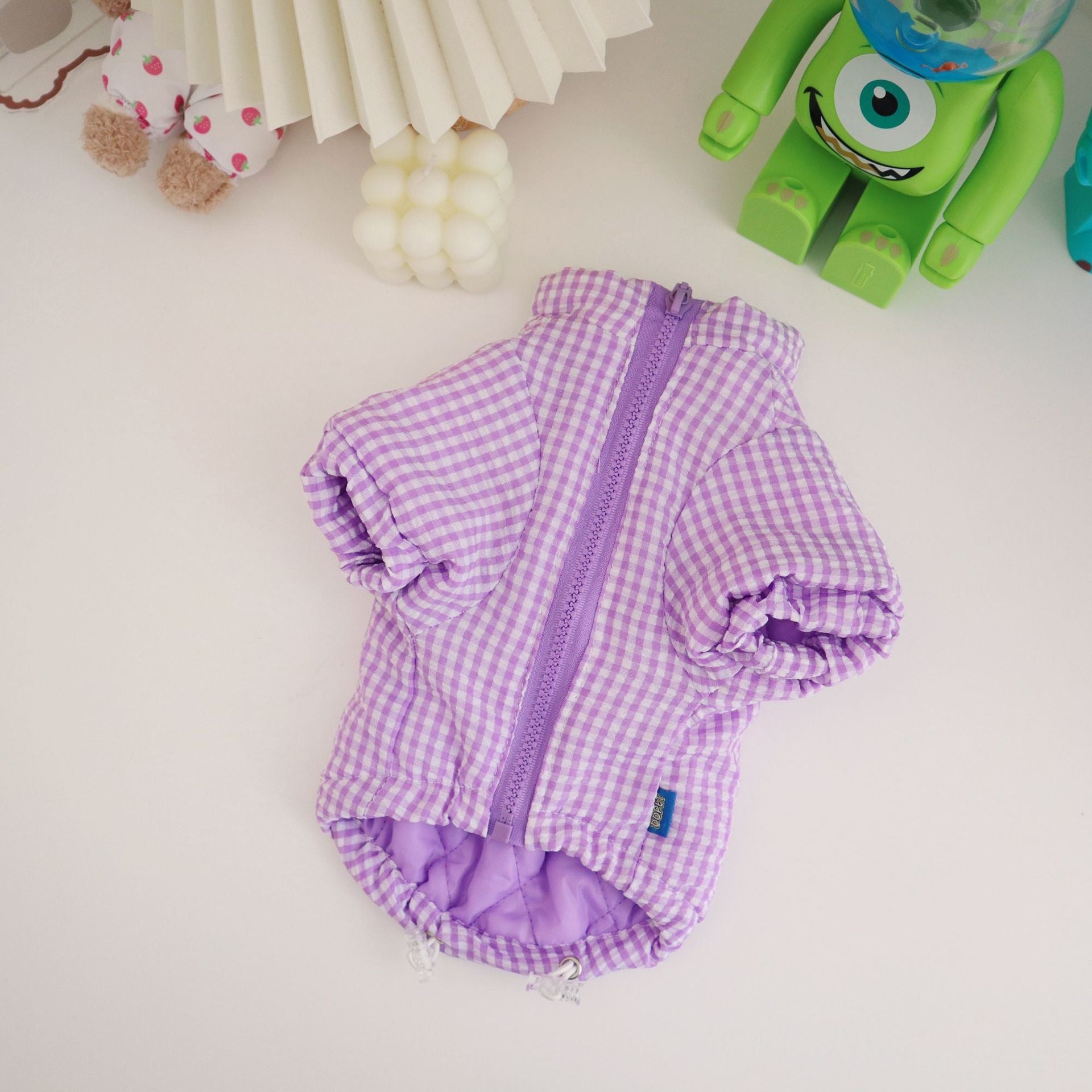 KFX-2353213 Cozy Thick Plaid Cotton Coat for Dogs in Purple, Yellow, and Green