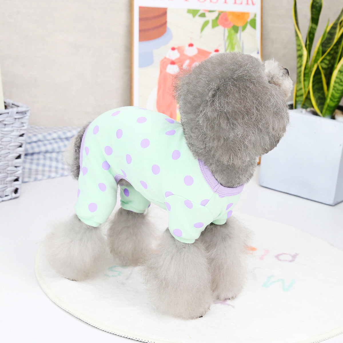 KFX-2356925 Aqua Green and Lavender Cotton Casual Puppy Pajamas for Spring and Summer