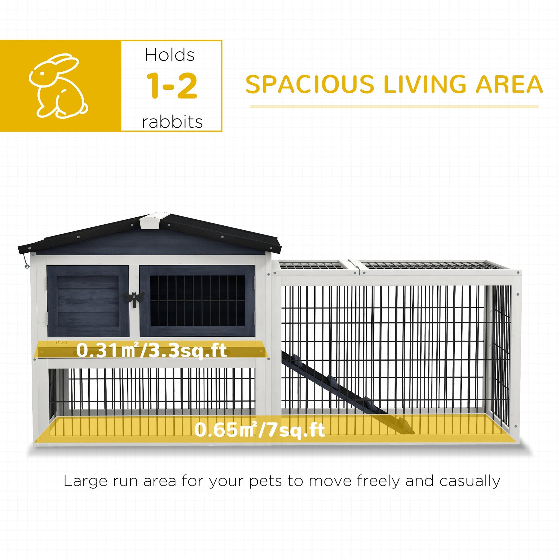 KFX-2358205 2-Level 59" Dark Gray Outdoor Rabbit Hutch with Openable Top and Secure Access Points