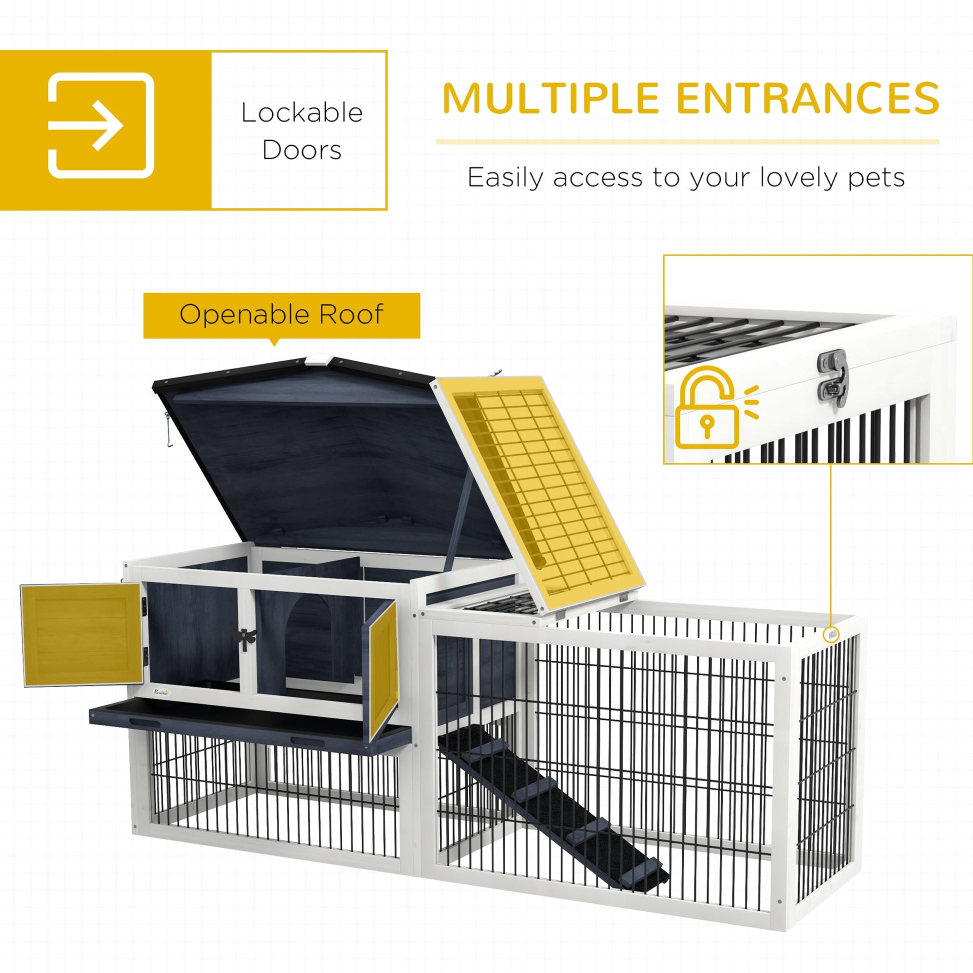 KFX-2358205 2-Level 59" Dark Gray Outdoor Rabbit Hutch with Openable Top and Secure Access Points