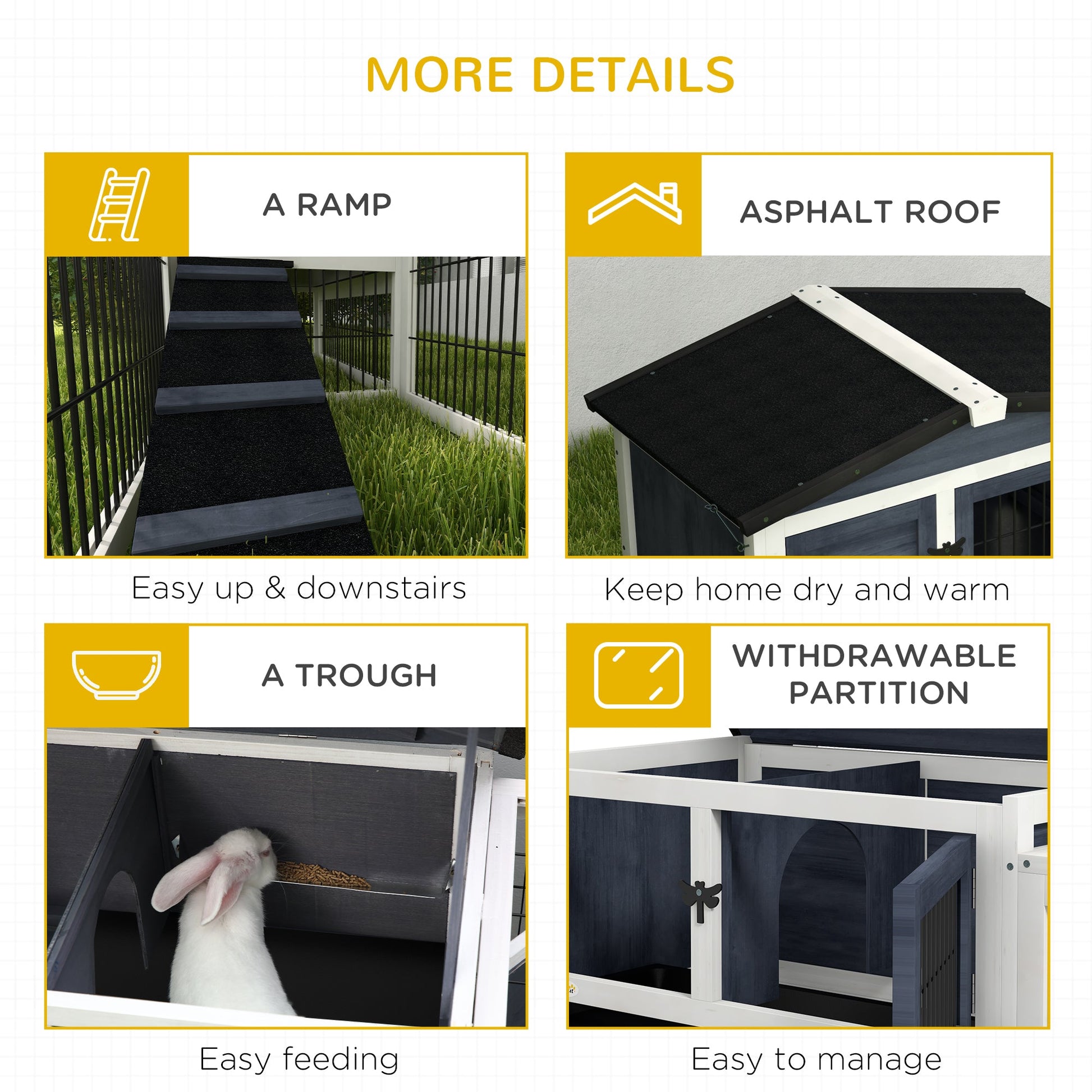 KFX-2358205 2-Level 59" Dark Gray Outdoor Rabbit Hutch with Openable Top and Secure Access Points