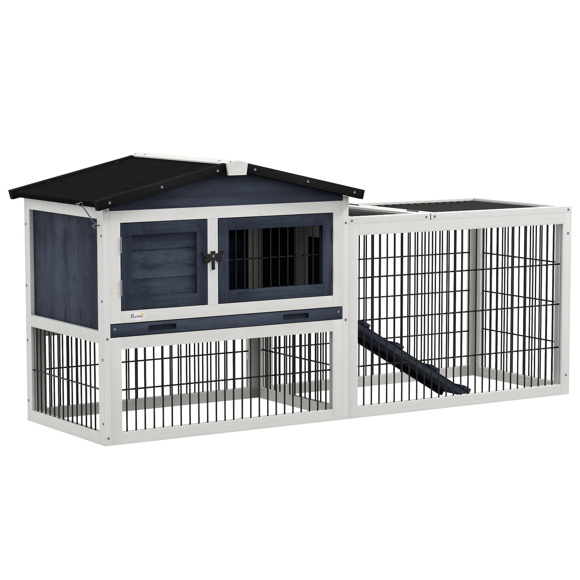 KFX-2358205 2-Level 59" Dark Gray Outdoor Rabbit Hutch with Openable Top and Secure Access Points