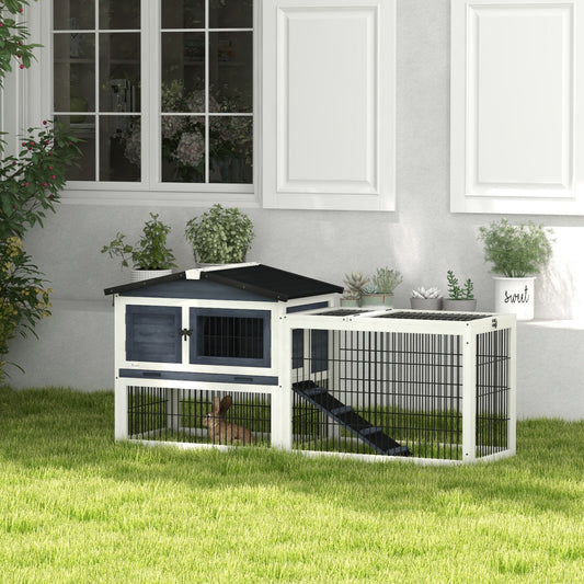 KFX-2358205 2-Level 59" Dark Gray Outdoor Rabbit Hutch with Openable Top and Secure Access Points