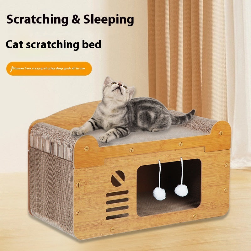KFX-2358589 Luxury Double Layer Corrugated Paper Cat House with Double Ball and Double Door