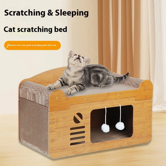 KFX-2358589 Luxury Double Layer Corrugated Paper Cat House with Double Ball and Double Door