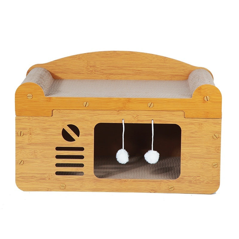 KFX-2358589 Luxury Double Layer Corrugated Paper Cat House with Double Ball and Double Door