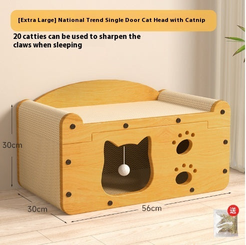 KFX-2358589 Luxury Double Layer Corrugated Paper Cat House with Double Ball and Double Door