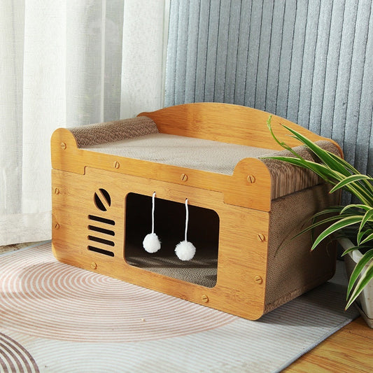 KFX-2358589 Luxury Double Layer Corrugated Paper Cat House with Double Ball and Double Door