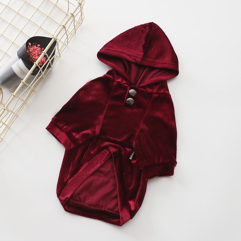 KFX-2359613 Dense Velvet Hooded Sweater for Dogs - Cozy Casual Apparel in Red, Pink, Gray - Sizes XS to XXL