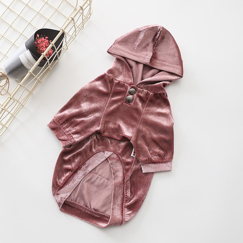 KFX-2359613 Dense Velvet Hooded Sweater for Dogs - Cozy Casual Apparel in Red, Pink, Gray - Sizes XS to XXL