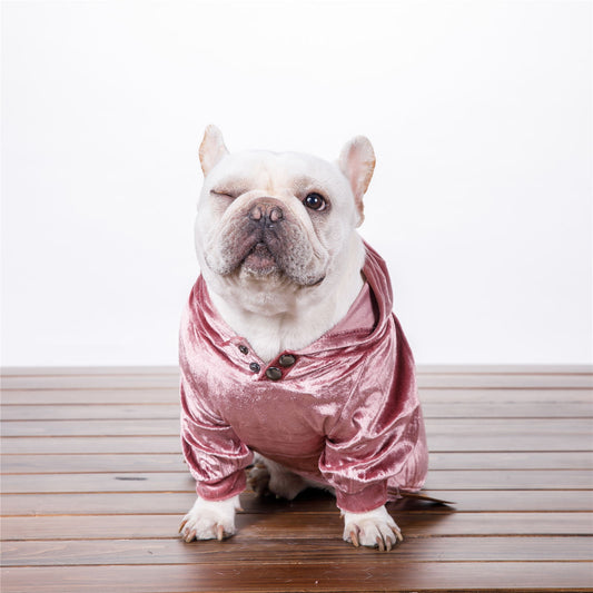 KFX-2359613 Dense Velvet Hooded Sweater for Dogs - Cozy Casual Apparel in Red, Pink, Gray - Sizes XS to XXL