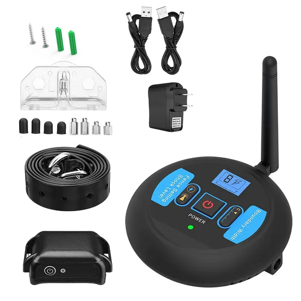 KFX-2359997 Wireless Electric Dog Fence System with Adjustable Shock Collar for Small to Large Dogs