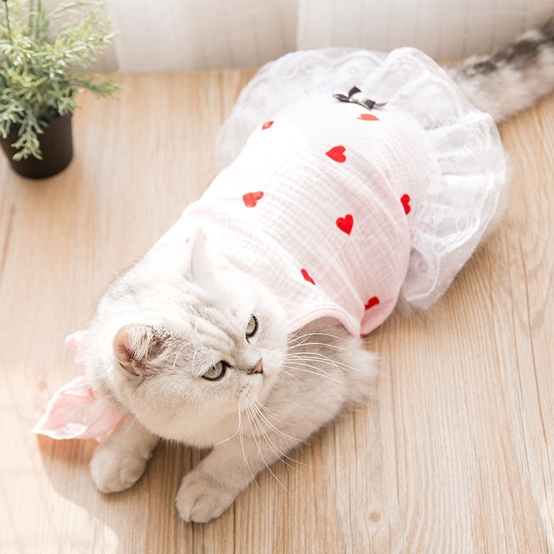 KFX-2360893 Cute Princess Dress for Kittens and Puppies - Breathable White and Pink Pet Skirt