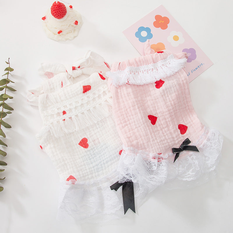 KFX-2360893 Cute Princess Dress for Kittens and Puppies - Breathable White and Pink Pet Skirt