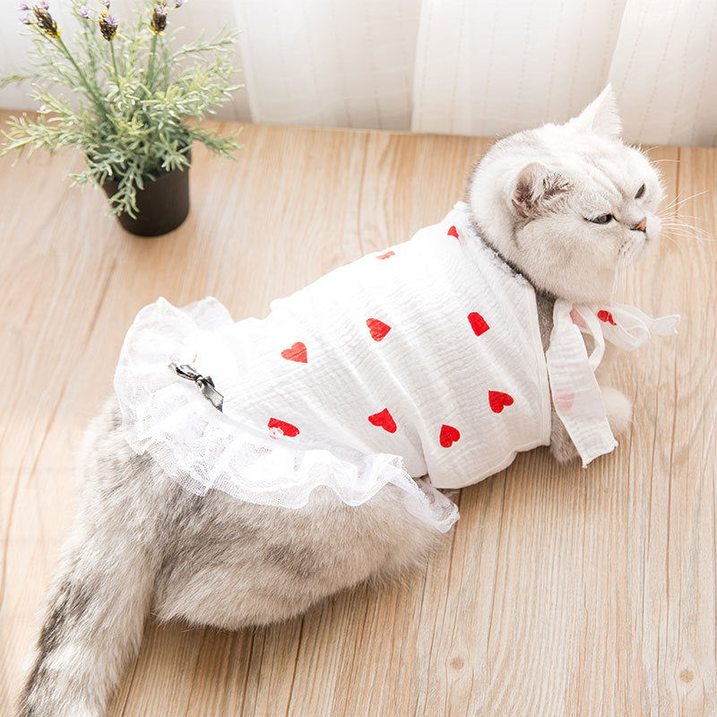 KFX-2360893 Cute Princess Dress for Kittens and Puppies - Breathable White and Pink Pet Skirt