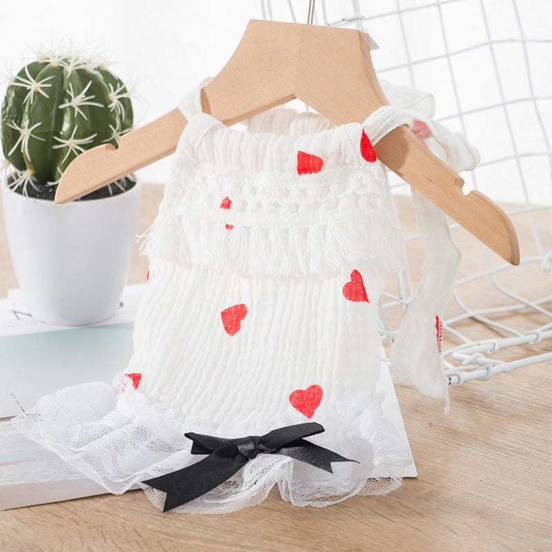 KFX-2360893 Cute Princess Dress for Kittens and Puppies - Breathable White and Pink Pet Skirt