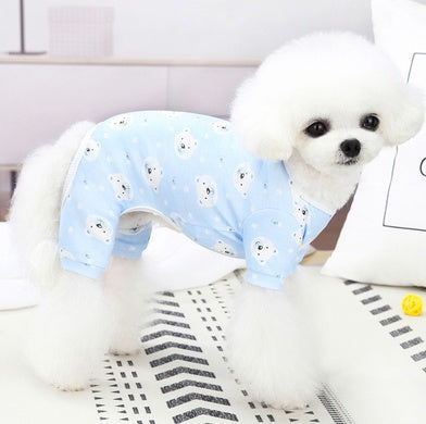 KFX-2361149 Cotton Puppy Dog Pajamas - Four-Legged Casual Spring and Autumn Wear in Yellow, Pink, and Blue