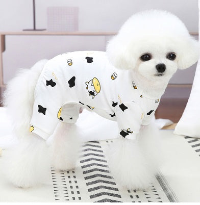 KFX-2361149 Cotton Puppy Dog Pajamas - Four-Legged Casual Spring and Autumn Wear in Yellow, Pink, and Blue