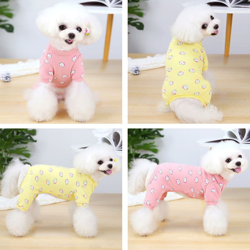 KFX-2361149 Cotton Puppy Dog Pajamas - Four-Legged Casual Spring and Autumn Wear in Yellow, Pink, and Blue