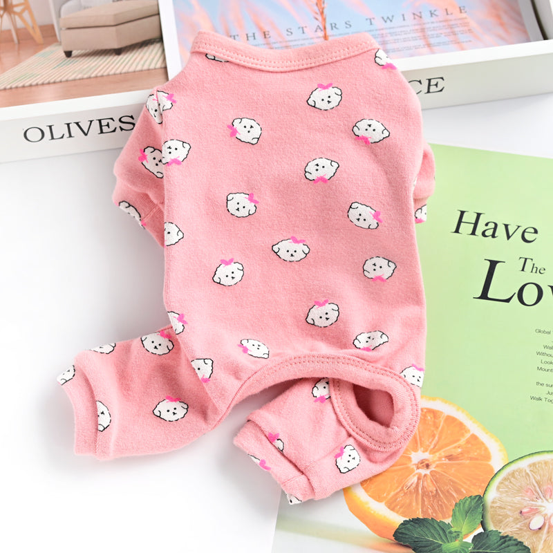 KFX-2361149 Cotton Puppy Dog Pajamas - Four-Legged Casual Spring and Autumn Wear in Yellow, Pink, and Blue