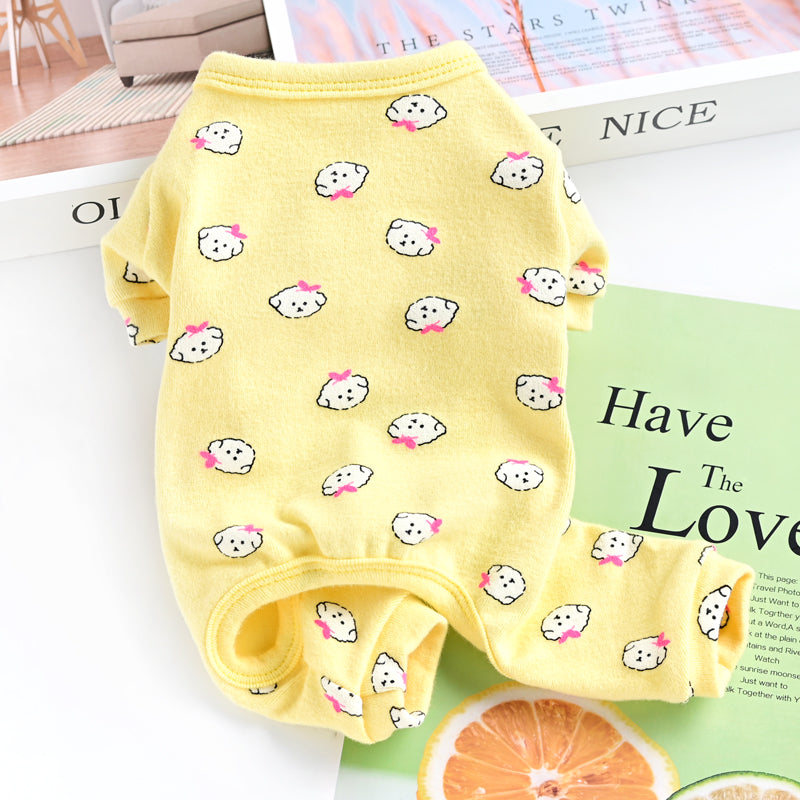 KFX-2361149 Cotton Puppy Dog Pajamas - Four-Legged Casual Spring and Autumn Wear in Yellow, Pink, and Blue