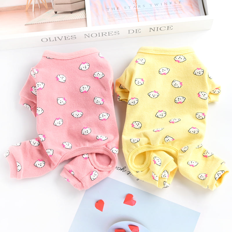 KFX-2361149 Cotton Puppy Dog Pajamas - Four-Legged Casual Spring and Autumn Wear in Yellow, Pink, and Blue