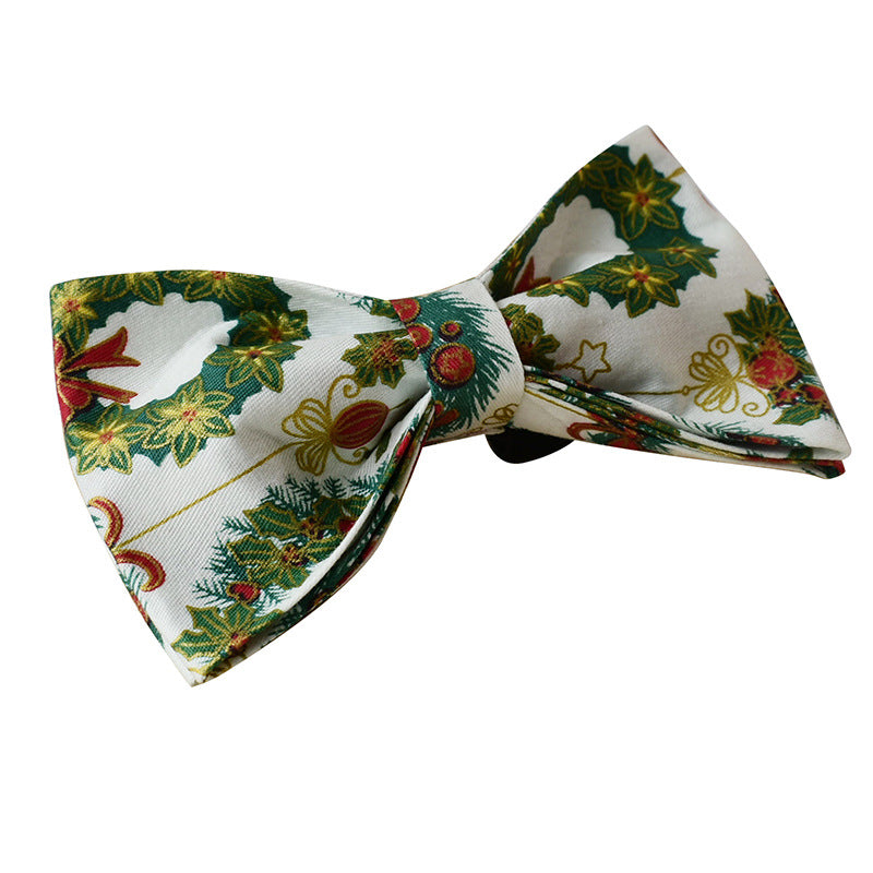 KFX-2362301 Christmas Wreath Casual Cotton Dog Collar with Bow Knot and Leash Set