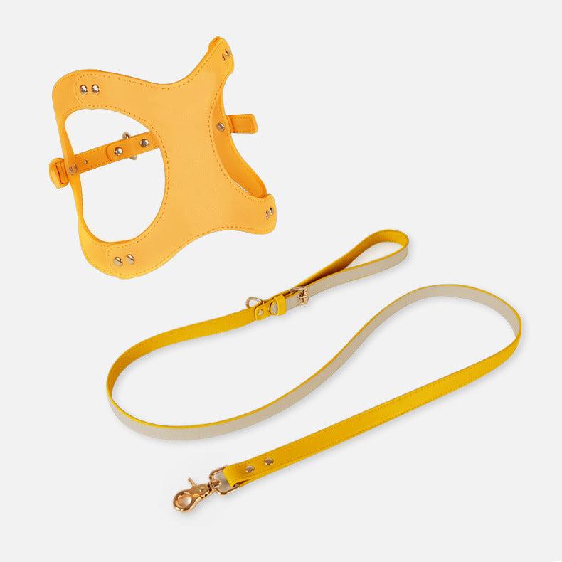 KFX-2363581 Dog and Cat Leather Vest Leash with Adjustable Chest Straps and Traction Rope