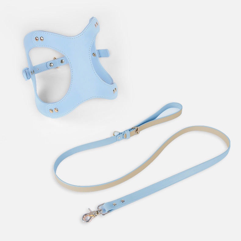 KFX-2363581 Dog and Cat Leather Vest Leash with Adjustable Chest Straps and Traction Rope
